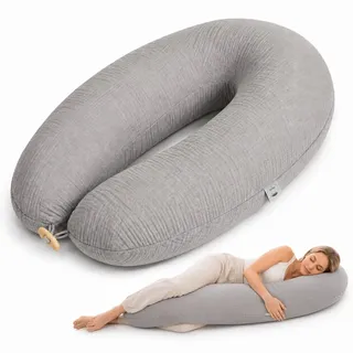 sei Design Stillkissen XXL 190x35 cm, Natur Kapok, Musselin Bezug aus Bio-Baumwolle, Schwangerschaftskissen, Füllmenge anpassbar, ergonomisch geprüft