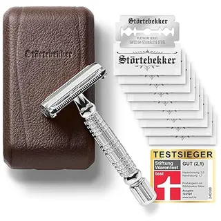 Störtebekker® Premium Rasierhobel Herren Hamburg - Rasierset mit 10 Rasierklingen & Leder-Etui - Nassrasierer Herren inkl. Reise-Etui mit Spiegel - *TESTSIEGER* Stiftung Warentest (12/2024)