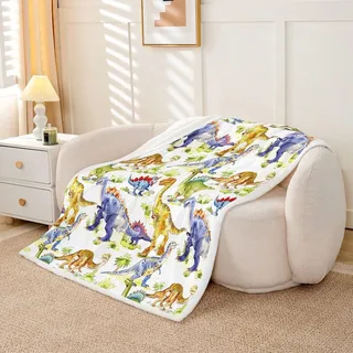 Kinder Dinosaurier Überwurfdecke Jurassic Tier Plüsch Bettdecke für Jungen Mädchen Teenager kawaii Tier Dinosaurier Fleecedecke alte Dino Sherpa Decke für Schlafzimmer Wohnzimmer Couch 130 x 150 cm