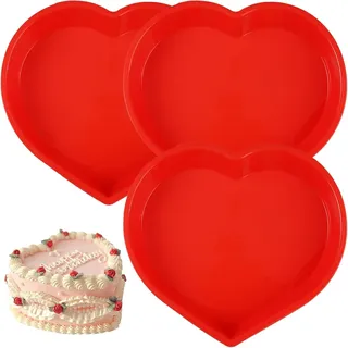 Silikon Herzbackform 22*24.5*3.5 cm, Silicone Heart Shaped Cake Pans Antihaft, 3 Stück Silikon Backform Herz, BPA Frei, 8 Zoll Kuchenform Herz für DIY Herzkuchen, Pudding, Schichtkuchen (Rot)