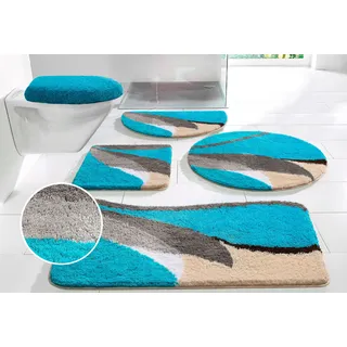 my home Badematte »Magnus, Badvorleger, Badezimmer Teppich« mehrfarbig, Badteppich, Badematten auch als 2 teiliges Set & rund, blau