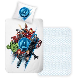 Disney Home Avengers Wendebettwäsche Set 135x200 - Kopfkissenbezug 80x80 - Super weiche Renforce 100% Baumwolle, 2-teilig Avenger Bettwäsche, Weich und angenehm auf der Haut