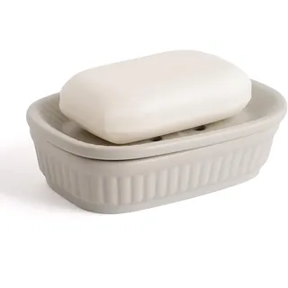 Seifenschale Umlaca Seifendose Keramik,Doppelt ablaufende Seifenhalter Porzellan,Seifenablage Vintage Leicht zu reinigen,trocken,Seifenbox Geeignet für Küche, Bad, Dusche Grau