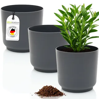 idea-station Sati Blumentopf Set 3 x 15 cm - anthrazit - Stabiler Blumentopf 15cm Durchmesser aus Plastik für verschiedenste Pflanzen und Blumen - Matte Übertöpfe für Zimmerpflanzen
