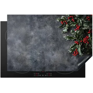 KitchenYeah© Herdabdeckplatte Einteilig Herdabdeckung Abdeckplatte für | 78x52 cm - Glaskeramikkochfeld Abdeckung Induktionskochfeld Aufrollbare Matte Weihnachten - Zweige - Winter - Rot