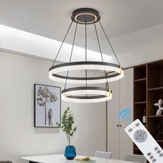 Eurotondisplay LED Pendelleuchte Hängelampe TY4567-46YD Ø 60x40 cm  mit Fernbedienung und Handy-App Lichtfarbe/Helligkeit einstellbar dimmbar schwarz - Schwarz