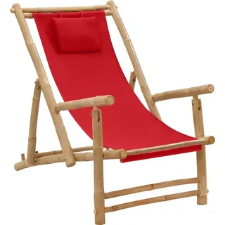 Eleganten-Stil Outdoor Relaxsessel,Balkonstuhl Liegestuhl Bambus und Canvas Rot DE51441 - Rot