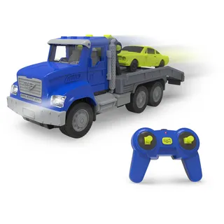 Driven by Battat Ferngesteuerter Abschleppwagen mit Licht und Geräuschen | Blauer Mikro-Abschleppwagen mit Fernbedienung, Rampe und Haken- und Flaschenzugsystem; 1 Abschleppwagen; 3+ Jahre