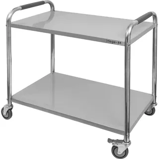 Edelstahl Servierwagen Mega-M STANDARD mit 2 Etagen B-90 cm T-50 cm H-90 cm N - Silber