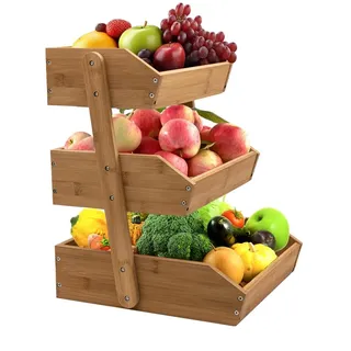 evomosa Obstkorb 3 Tier Bambus Obst Rack für Küche, 16,3“ hoch Obst Stand Storage Holder, Mehrzweck große Kapazität für Gemüse Obst und Snack