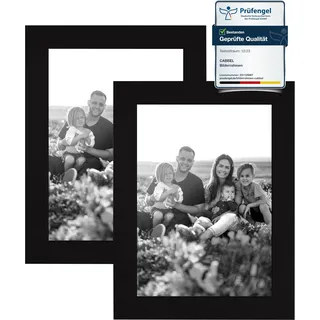 CABBEL Doppelpack (2er Set) Bilderrahmen 15x21 cm, Schwarz, stabiles MDF-Holz Rahmen, bruchsicherem Plexi-Glas, zum Aufhängen & Aufstellen, ideal für Fotos/Bilder/Collage