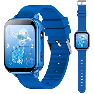 PTHTECHUS Smart Watch für Kinder, Kinderuhr mit Fotoapparat, MP3-Player, Lernen und Spielen, Kindergeschenk für 3-12 Jahre alte Jungen und Mädchen,Blau