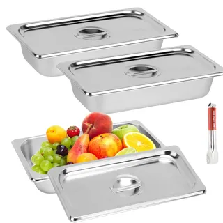 NZZVNZ 3 Set Panier-Set aus Edelstahl, Panier mit Deckel 32.5 * 17.5 * 6.5cm Schale zum Panieren Brotbackform Brottopf Lebensmittelboxen für Schnitzel Fleisch Fisch