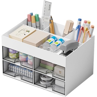 Schreibtisch-Organizer, niedliche Make-up-Aufbewahrungsbox mit 4 Schubladen und 4 Fächern, Schreibtisch-Organizer Stifthalter für Zuhause, Büro und Schule (weiß)