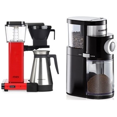 Moccamaster Filter Kaffeemaschine KBGT Thermos, 1.25 Liter, 1450 W, Red & ROMMELSBACHER Kaffeemühle EKM 200 – aromaschonendes Scheibenmahlwerk, 2-12 Portionen, Bohnenbehälter 250 g, 110 Watt, schwarz