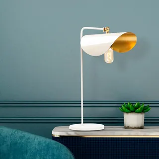 Opviq, Moderne Tischlampe mit Metallkörper, Weiß und Gold, 17 x 35 cm, Höhe 52 cm, E27 Fassung, Max 40 W, IP20 | Elegantes Design für stilvolle Wohnräume. - Weiß, Gold
