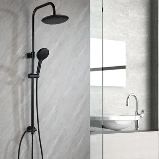 Ronvie Regendusche Schwarz ohne Armatur, 23cm Regendusche Duschkopf | Rund 3 Strahlarten Duschkopf, Duschsystem ohne Armatur Höhenverstellbar Duschstange von 79-128cm für badewanne kabine