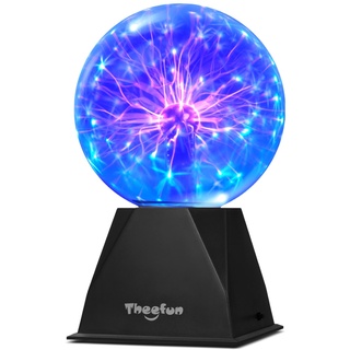 Theefun Plasmakugel, 15cm Magische Leucht Ball, Plasma Ball Ligh, Elektrostatische Kugel Berührungsempfindliche Blitzkuge, Blinkende Physik Blitzlicht Plasmalampe Sphäre Lichteffekte (Blau)