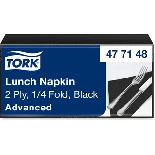 TORK 477148 Lunchservietten Schwarz / 2-lagige Servietten für kleine Gerichte & Snacks / Advanced Qualität / 10 x 200 (2000) Papierservietten / 32,6 x 33 cm (B x L) / 1/4-Falz