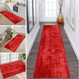 ZDYHMrj Teppich Läufer Lang Küche Flur Teppichläufer rutschfest Waschbar Küchenläufer Teppichmatten Rot Flurmatten 80X150CM Schmutzfangmatte Meterware Flurteppich Schlafzimmer Wohnzimmer Esszimmer