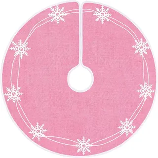 N&T NIETING Weihnachtsbaum Decke, 75cm Rosa Weihnachtsbaum Rock mit Schneeflocke Sackleinen Weihnachtsbaumdecke Rund Leinen Christbaumdecke für Weihnachten Dekoration