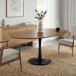 Esstisch Rund Ausziehbar 100/140x100x75 cm Holzfarbe + Schwarz für 2-6 Personen
