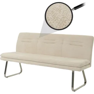 Mendler Sitzbank HWC-H70, Esszimmerbank Bank Polsterbank, Lehne Stoff/Textil Chenille Edelstahl gebürstet 180cm - creme
