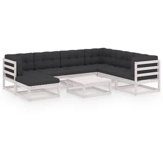 vidaXL 8-tlg. Garten-Lounge-Set mit Kissen Massivholz Kiefer - Weiß