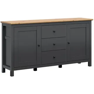 Petits-meubles Sideboard Duck Anthrazitgrau und Holz , Grau , Holzwerkstoff , 3 Schubladen , 186x96x44 cm , Kleinmöbel, Kommoden, Sideboards