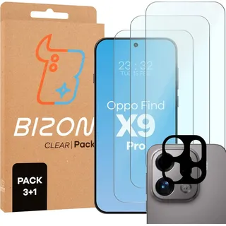 3x Gehärtetes Glas + Kameraschutz für Oppo Find X9 Pro, Bizon Glass Clear Pack