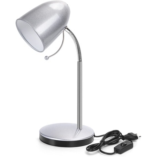 Aigostar Schreibtischlampe Kinder Retro,LED Leselampe,Passend für E27 Modell LED Glühbirne (Max 11 W),Lampe Ohne Glühbirne,Tischlampe mit Flexibler Metallarm, Nachttischlampe,Desk Lamp,Silber