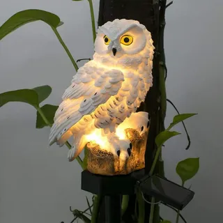 Syfunlv Solar Eule Licht, Solarleuchte für LED Garten Licht,Wasserdichte Rasenlampe Gartendeko Lichter, Solarstecker Eule Rasenlampe, für draußen Garten Hof Balkon Weg Deko (Weiß)