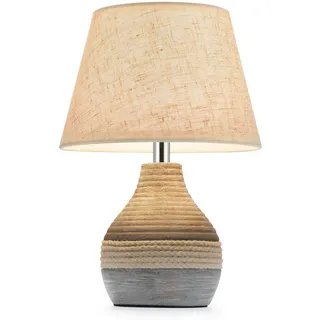 Keramik Tischlampe Kabellos Akku Tischleuchte mit Fernbedienung, Ohne Kabel | Kleine Aufladbar Tisch Lampe mit Timer Dimmer RGB, Stoffschirm, Mid Century moderne Nachttischlampe Dekolampe Wohnzimmer