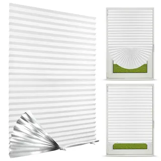 NUTKIT Plissee ohne Bohren, Verdunkelung Fenster Plissee(Weiß, 90x180cm) | Sonnenschutz Thermo Plissees zum Kleben, Hochlichtblockierung Faltrollos für Fenster, Verdunkelung Doppelplissee für Tür