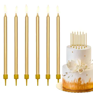 decoraparty Set mit 12 Kerzen Höhe 12,5 cm gold