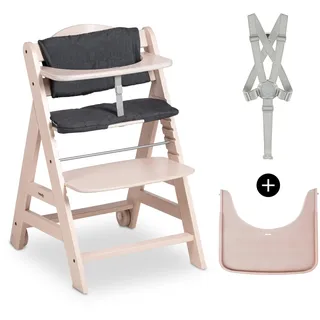 hauck Beta+, Whitewashed - Mitwachsendes Kinderhochstuhl Set ab 6 Monaten bis 90 kg mit Rädern, Sitzkissen, Essbrett, Kleiner Schutzbügel, 5 Punkt Gurt Sicherheitsgurt & Schrittgurt