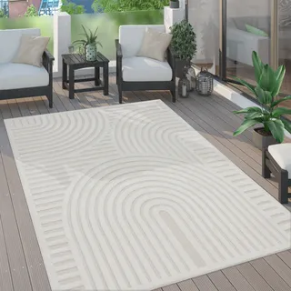 Outdoor Teppich wetterfest Boho & Skandi 3D-Optik für Terrasse, Balkon & Garten Grösse 120 cm Rund - Creme