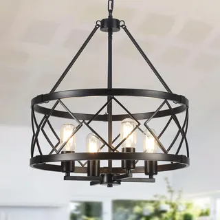 LWYTJO Kronleuchter Modern Schwarz 4 Flammig, Vintage Kronleuchter Hängelampe Wohnzimmer, Landhaus Industrie Deckenlampe Hängend Pendelleuchte für Esszimmer Flur Foyer Schlafzimmer