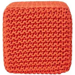 Homescapes Strick-Pouf orange, Sitzwürfel 35/35/35 cm , Orange , Textil , Uni , Quadratisch , 35x35x35 cm , Wohnzimmer, Sessel, Hocker & Hockerbänke, Sitzwürfel