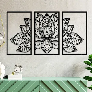ESTART Großes Lotus-Blume-Metall-Wanddeko 3-teiliges Set, Religion Glaube Mandala Heimwanddekoration für Wohnzimmer chlafzimmer Büro und Yoga-Raum
