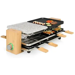 Princess Pure 8 Raclette Antihaftbeschichtung, 8 Pfännchen Schwarz, Stein, Bambus