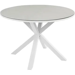 Beliani Gartentisch Taupe Aluminium ⌀ 120 cm für 4 Personen Keramikglasplatte Rund X-Beine Outdoor Terrasse Balkon Möbel Garten Ausstattung