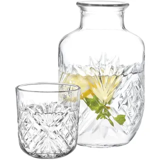 DUHALINE Nachttisch Wasserkaraffe mit Glas Set - Glaskaraffe 16 oz/Tasse 5 oz -Nachtkaraffe Krug und Tasse-Nachtkaraffe mit Becher