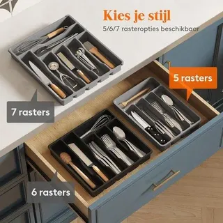 Lifewit Besteckschubladen-Organizer, Besteckkasten, Schubladen-Einteilung für die Küche, kompakter Besteckhalter für die Küche, aus Kunststoff, für Löffel, Gabeln, 5 Fächer