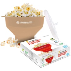 Collapsible Silicone Microwave Hot Air Popcorn Popper Bowl with Lid and Handles (Tan)