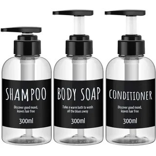 Segbeauty 3 Stück nachfüllbare Shampooflaschen für die Dusche, 300 ml klare Shampoo-Spenderflaschen, nachfüllbarer Kunststoff-Lotionsspender mit Pumpe für Body Conditioner Hotelbad