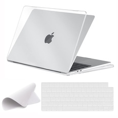 EooCoo Hülle Kompatibel für MacBook Air 15 Zoll M2 A2941 M3 A3114 mit Touch ID, 2023 2024 Freisetzung, transparente Kunststoff Schutzhülle + Tastaturschutz + Poliertuch, Kristall Klar