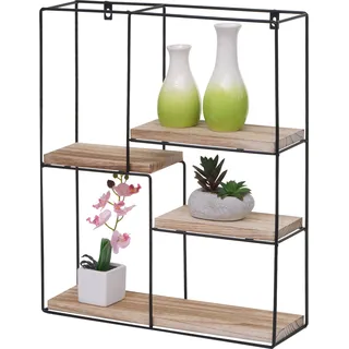 Wandregal HWC-K76, Hängeregal Schweberegal Regal, 4 Regalböden Metall Massiv-Holz Industrial 51x40x11cm natur - Beige