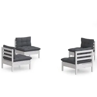 vidaXL 4-tlg. Garten-Lounge-Set mit Anthrazit Kissen Kiefernholz - Weiß