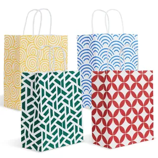 Parmedu Papiertüten-Set in 4 Farben: 24 Geschenktüten mit Griffen in Optimaler Größe 26 * 21,5 * 10CM, Verdickte Mitnahme-Tüten für Weihnachten, Feste, Geburtstage, Partys, Hochzeiten usw.